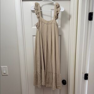 Elegant Beige Midi Dress with Ruffled Straps